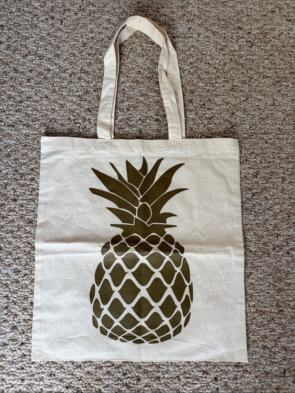Canvas Pineapple Tote Bag - Olive on Natural